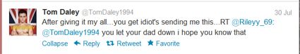 Tom Daley retweet's @rileyy_69's abusive text