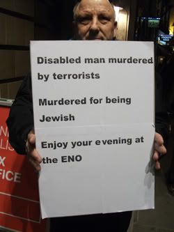 a protester at 'The Death of Klinghoffer' opening night
