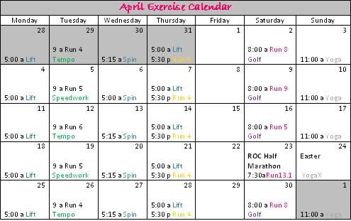 April 2011 Calendar on April 2011 Exercise Calendar