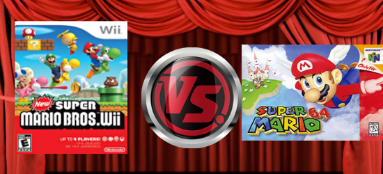 A banner with Super Mario 64 & New Super Mario Bros Wii game boxes.
