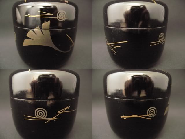 Japanese Antique Wooden Tea caddy lacquer Ginkgo Makie Natsume  