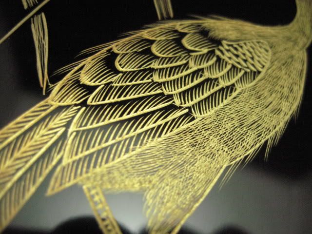 Japanese antique Lacquer ware Gold Crane Makie 5.11x 10.63 Wooden 