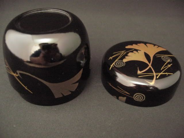 Japanese Antique Wooden Tea caddy lacquer Ginkgo Makie Natsume  