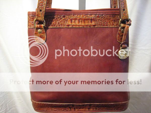 Vtg Brahmin Caramel Brown Leather Croco Trim, Tote, Shoulder bag/Purse 